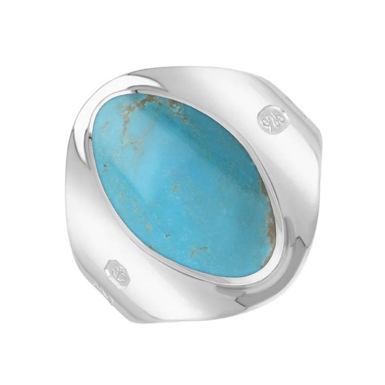 Sterling Silver Turquoise Hallmark Small Oval Ring - Silver
