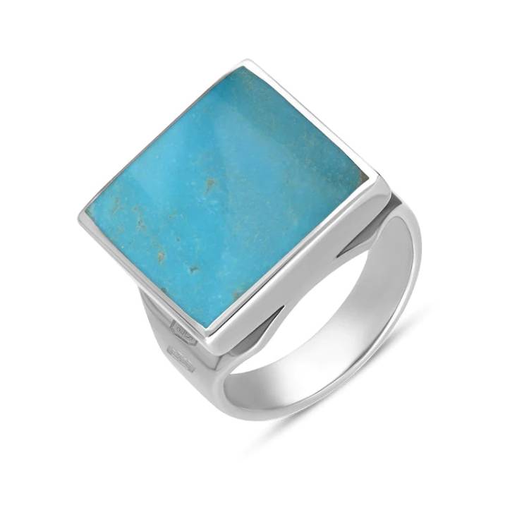 Sterling Silver Turquoise Hallmark Small Square Ring - Silver
