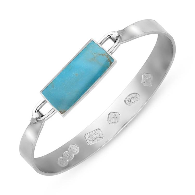 Sterling Silver Turquoise Hallmark Wide Oblong Bangle - Silver