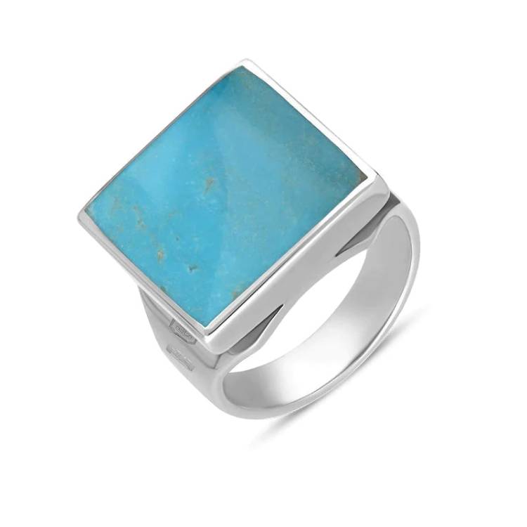 Sterling Silver Turquoise Queen's Jubilee Hallmark Small Square Ring D - O