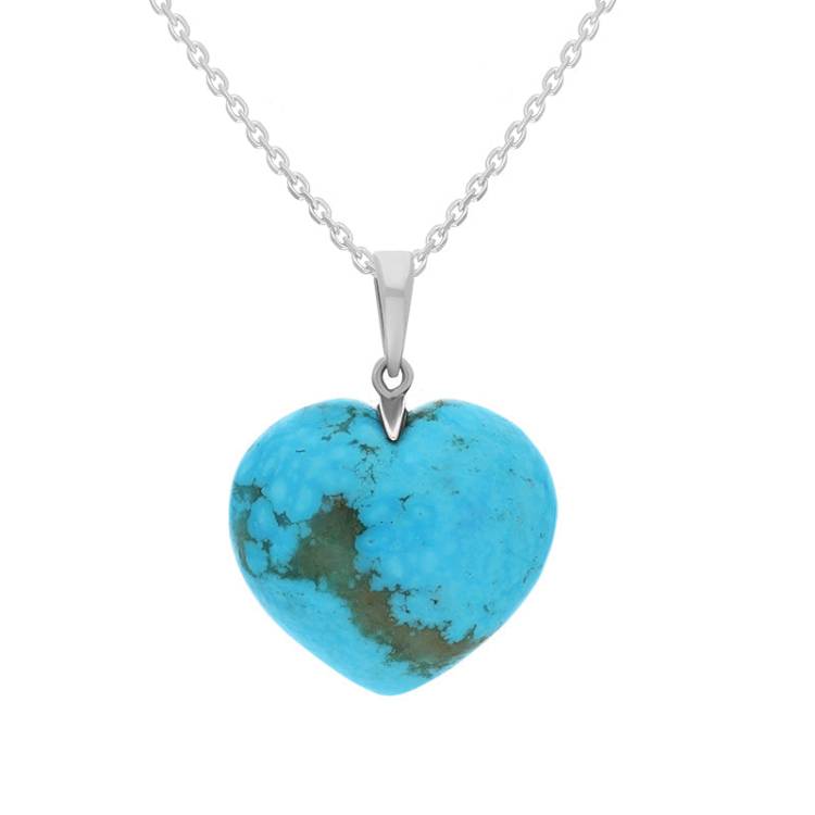 Sterling Silver Turquoise Large Carved Heart Necklace - Silver