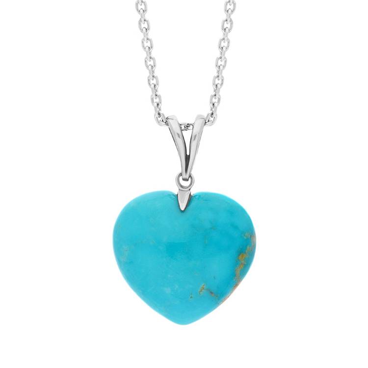 Sterling Silver Turquoise Large Carved Heart Split Bail Necklace - Silver