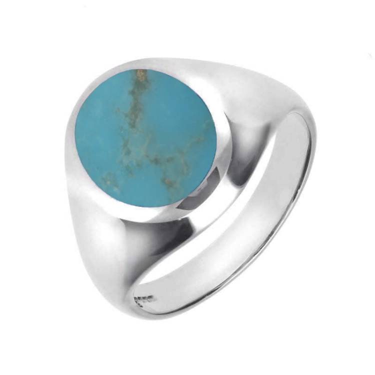 Sterling Silver Turquoise Medium Oval Signet Ring - Silver