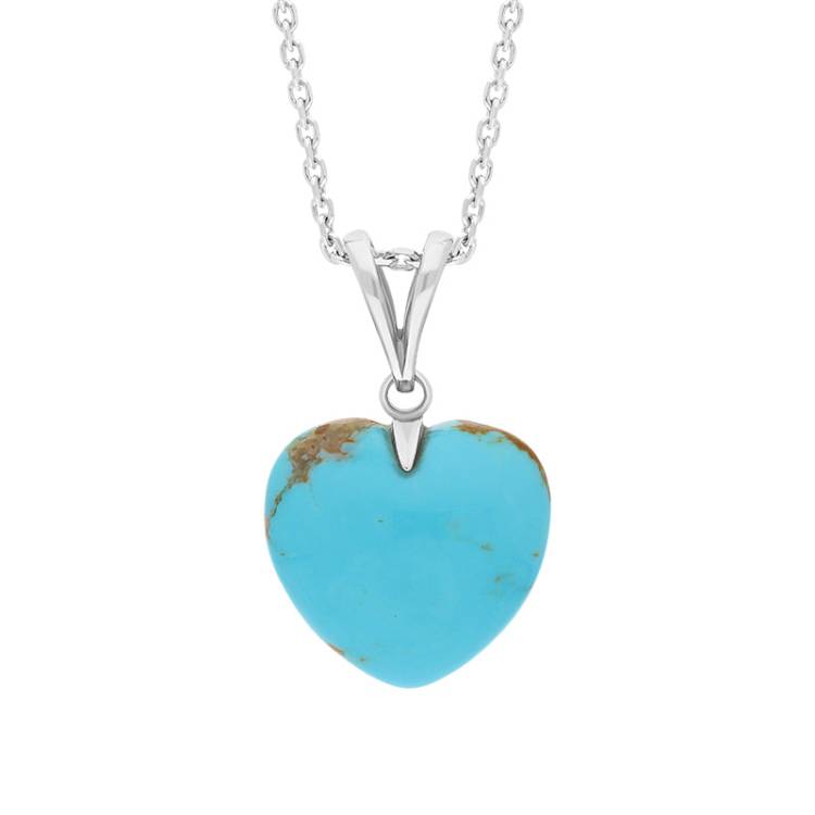 Sterling Silver Turquoise Medium Carved Heart Split Bail Necklace - Silver