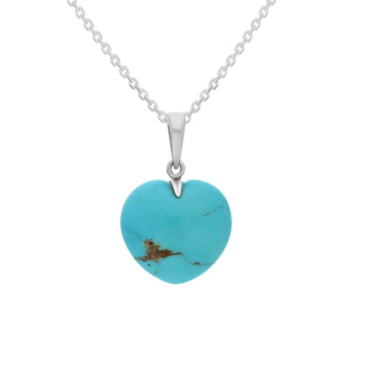 Sterling Silver Turquoise Medium Carved Heart Necklace - Silver