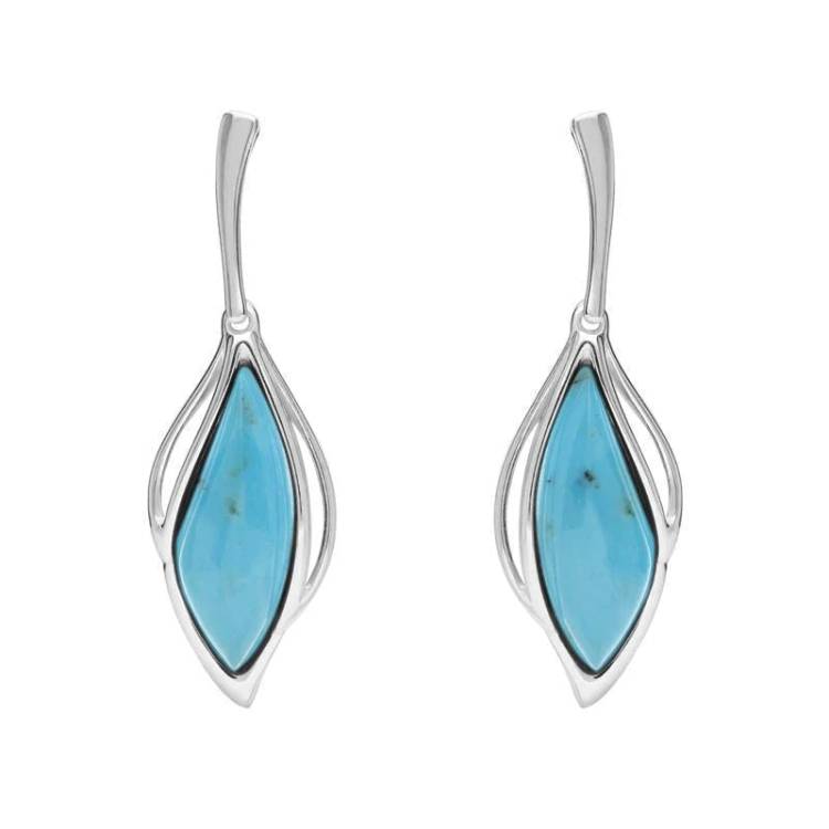Sterling Silver Turquoise Open Marquise Drop Earrings - Silver