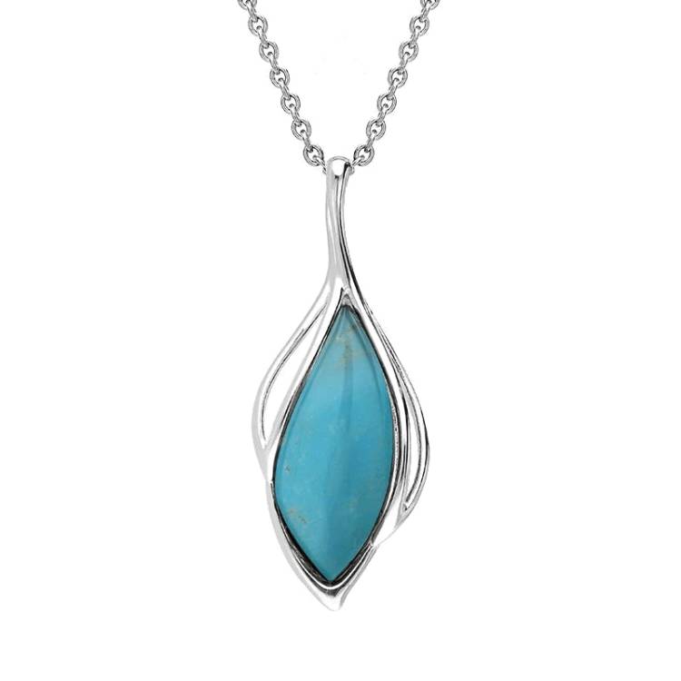 Sterling Silver Turquoise Open Marquise Shaped Necklace - Silver