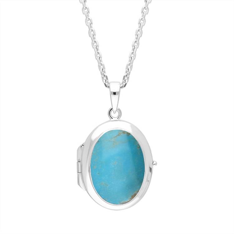 Sterling Silver Turquoise Oval Locket Pendant - Silver