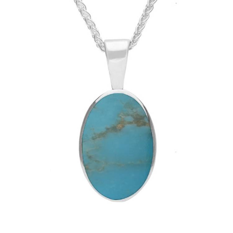 Sterling Silver Turquoise Oval Necklace - Silver