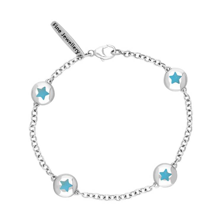 Sterling Silver Turquoise Oval Star Detail Four Stone Bracelet - Silver