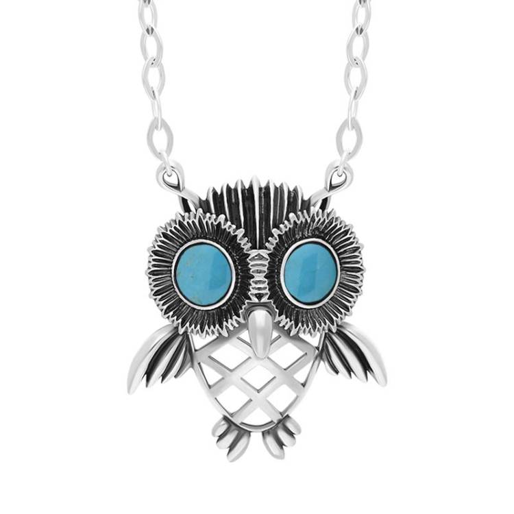 Sterling Silver Turquoise Owl Necklace - Silver