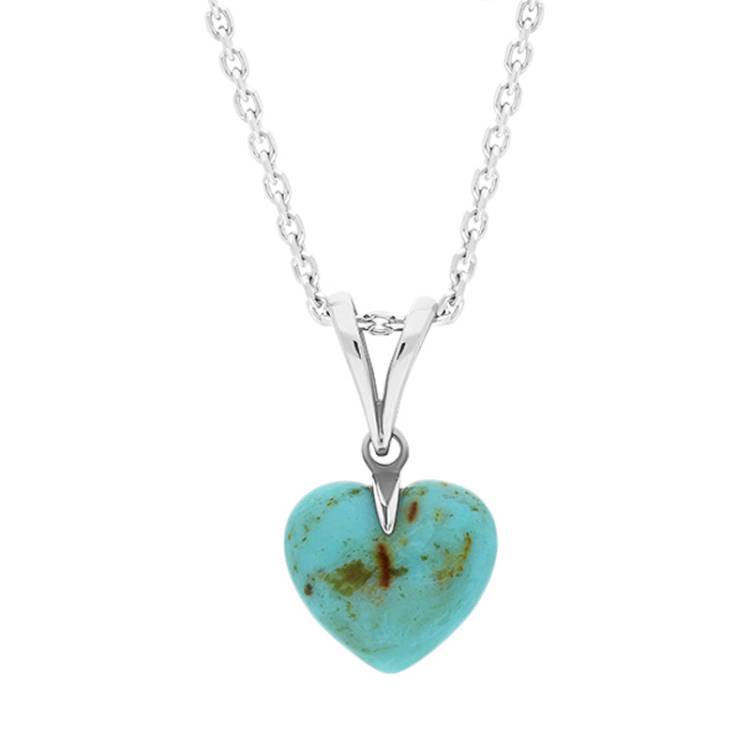 Sterling Silver Turquoise Small Carved Heart Split Bail Necklace - Silver