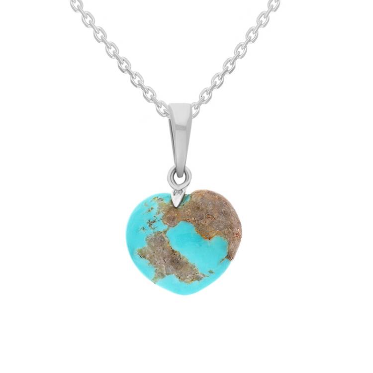 Sterling Silver Turquoise Small Carved Heart Necklace - Silver