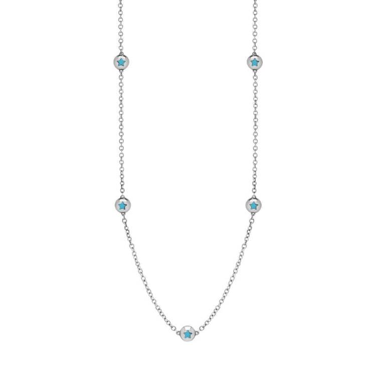 Sterling Silver Turquoise Star Link Disc Chain Necklace - Option1 Value Silver