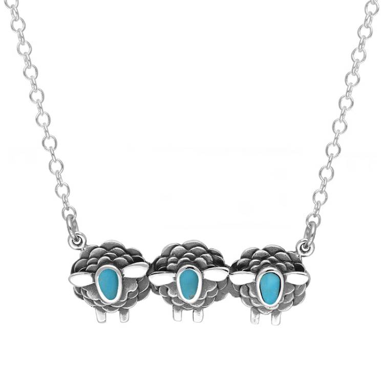 Sterling Silver Turquoise Three Sheep Necklace - Silver