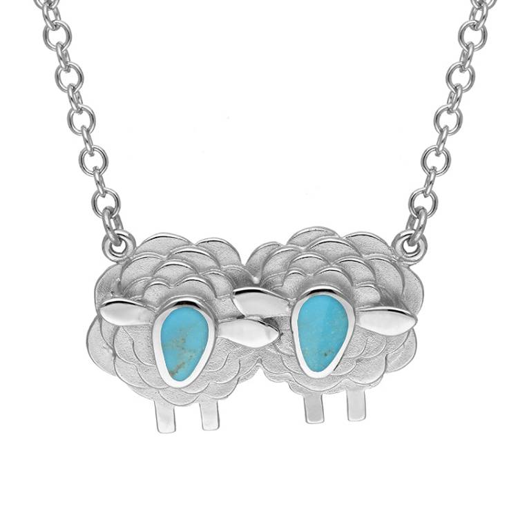 Sterling Silver Turquoise Two Large Sheep Necklace - Silver