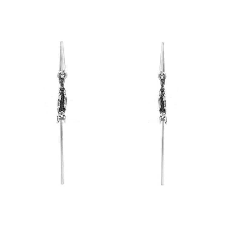 Sterling Silver Upside Down Hanging Bat Hook Earrings - Silver