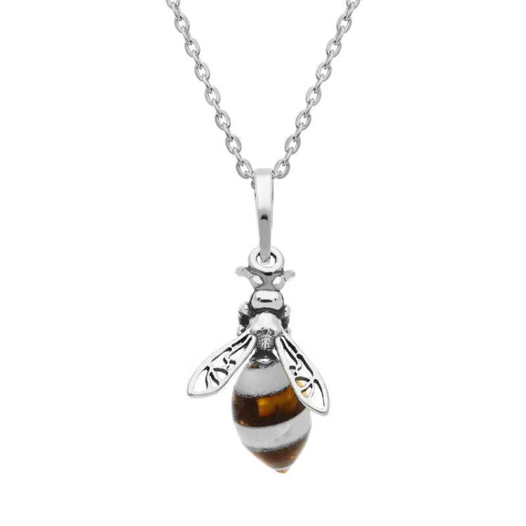Sterling Silver Amber Bee Necklace - Silver