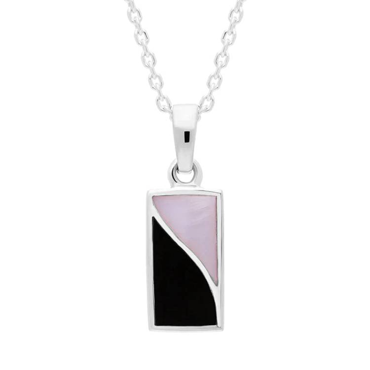 Sterling Silver Whitby Jet Pink Mother of Pearl Oblong Necklace - Silver