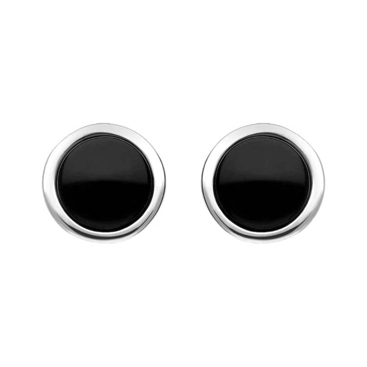 Sterling Silver Whitby Jet 8mm Round Stud Earrings - Silver
