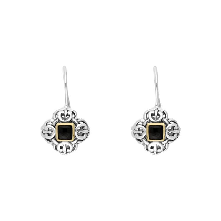 Sterling Silver Whitby Jet Cross Hook Earrings D - Silver