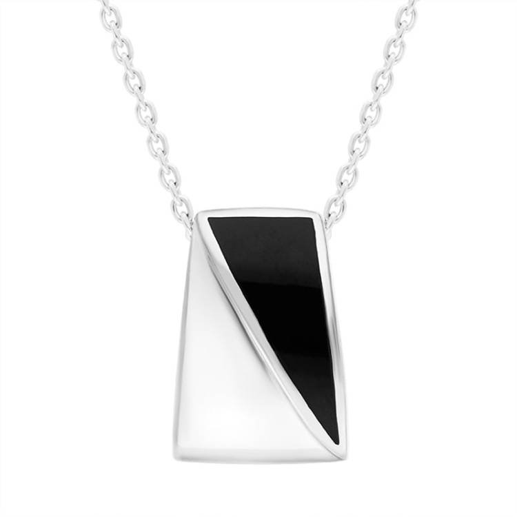 Sterling Silver Whitby Jet Inlaid Trapezium Shape Necklace - Silver
