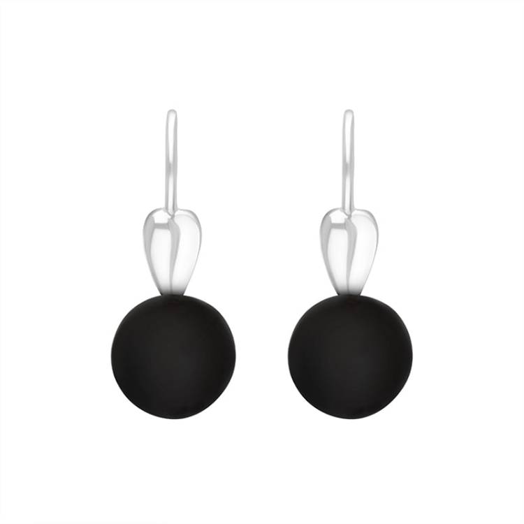Sterling Silver Whitby Jet Bead Hook Earrings - Silver