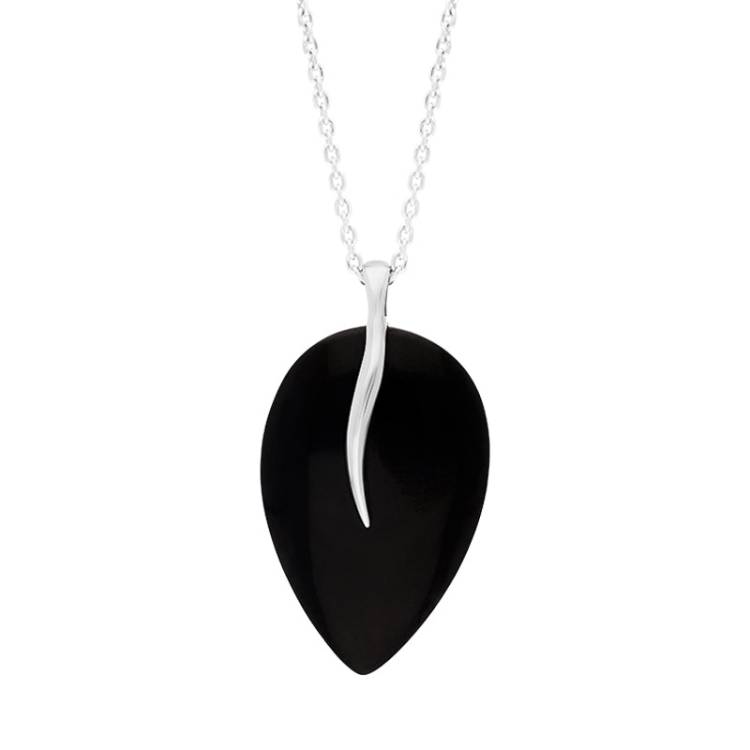 Sterling Silver Whitby Jet Leaf Necklace - Silver