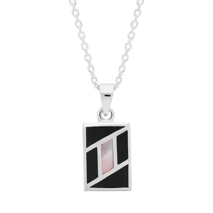 Sterling Silver Whitby Jet Mother of Pearl Oblong Necklace D - Silver