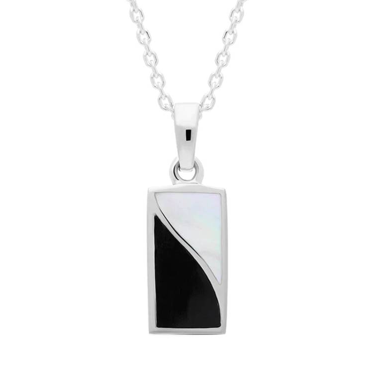 Sterling Silver Whitby Jet Mother of Pearl Oblong Necklace - Silver