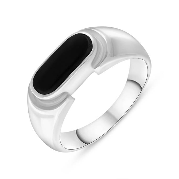 Sterling Silver Whitby Jet Oval Dodgem Ring - Silver