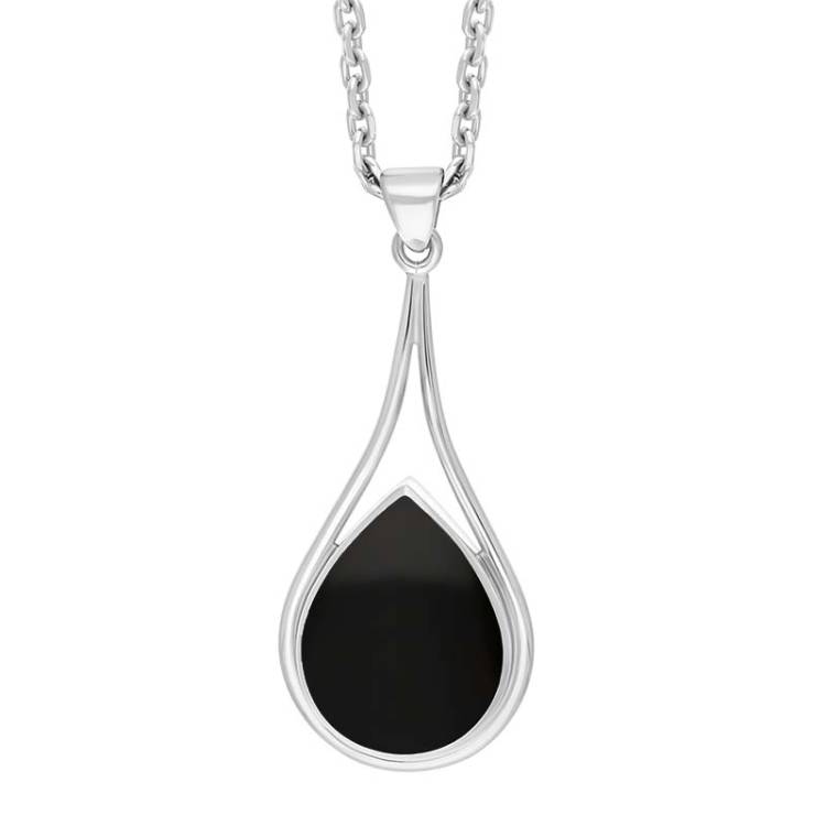 Sterling Silver Whitby Jet Pear Shape Open Frame Necklace D