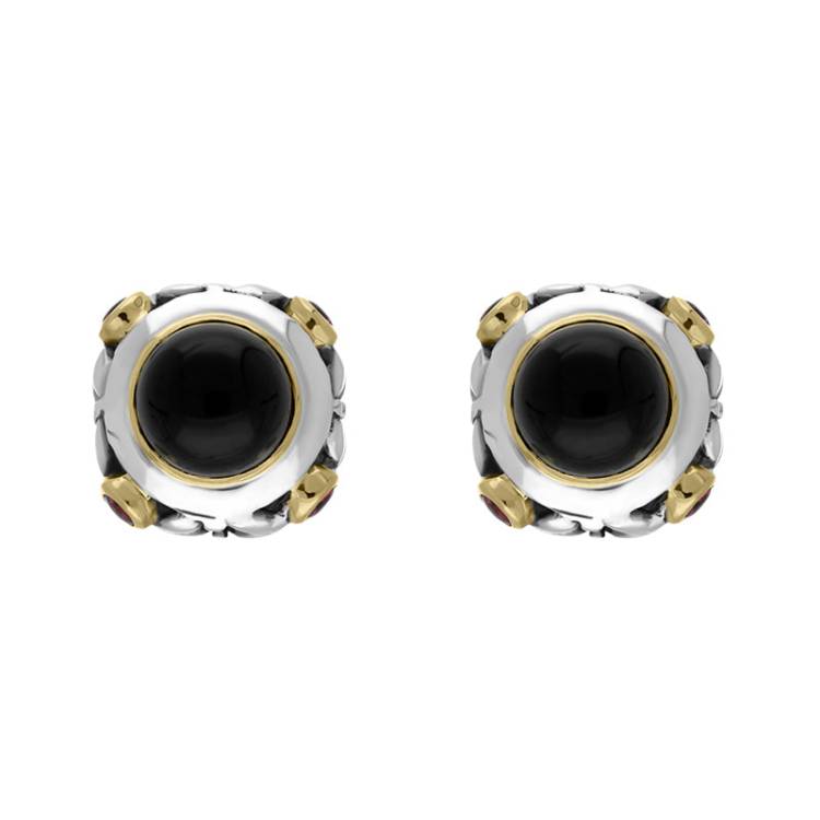Sterling Silver Whitby Jet Rhodolite Omega Clip Earrings D - Silver