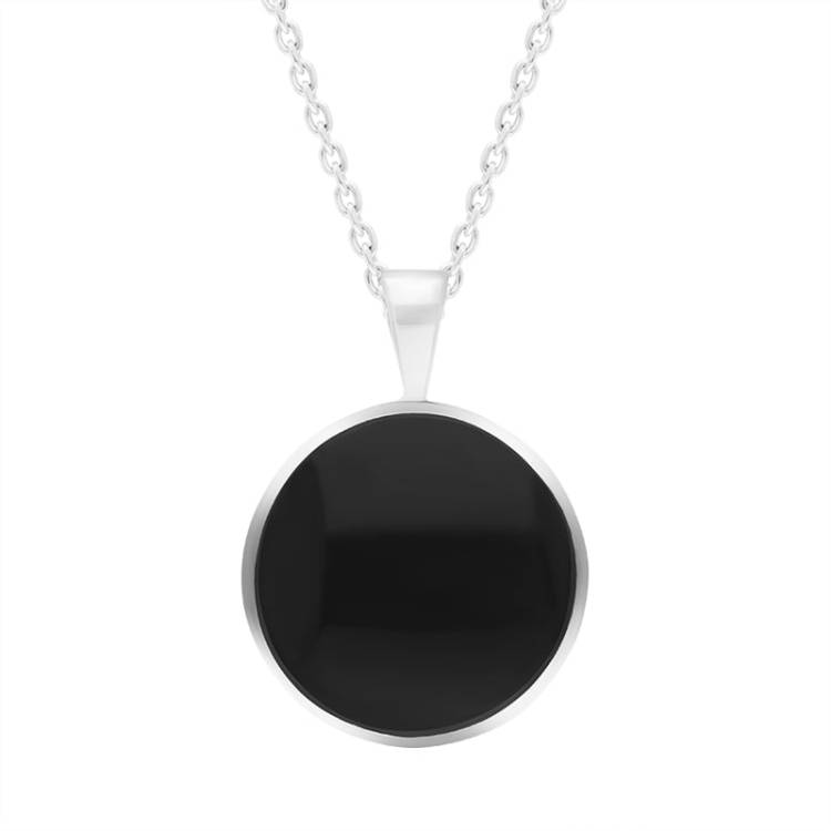 Sterling Silver Whitby Jet Round Necklace - Silver