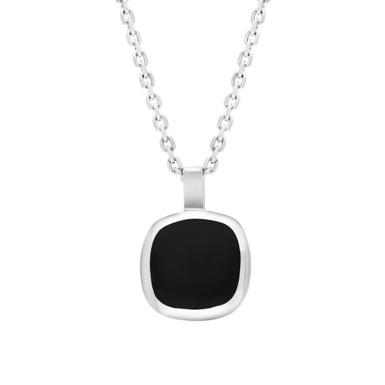 Sterling Silver Whitby Jet Square Cushion Necklace - Silver