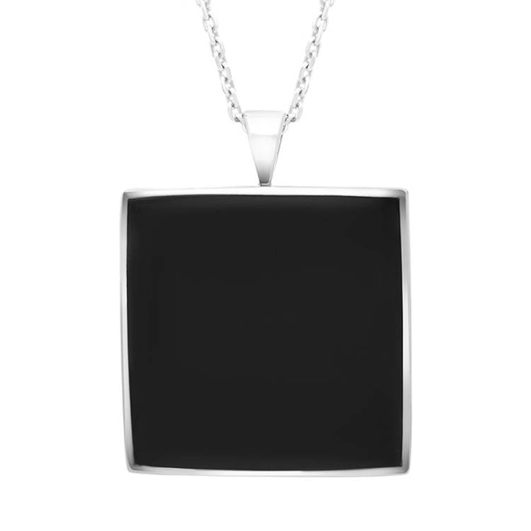 Sterling Silver Whitby Jet Square Necklace - Silver
