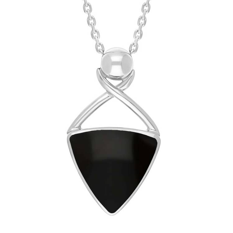 Sterling Silver Whitby Jet Triangle Open Frame Necklace D