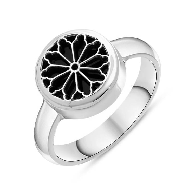 Sterling Silver Whitby Jet Whitby Abbey Window Small Round Ring - Silver