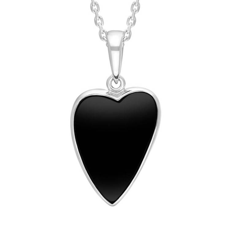 Sterling Silver Whitby Jet Abstract Heart Necklace - Silver