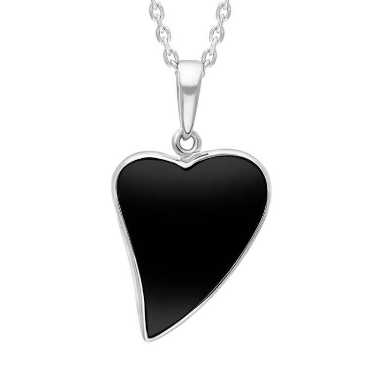 Sterling Silver Whitby Jet Abstract Heart Pendant - Silver
