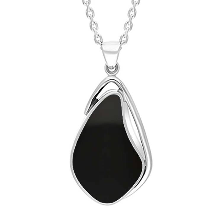 Sterling Silver Whitby Jet Abstract Open Frame Necklace