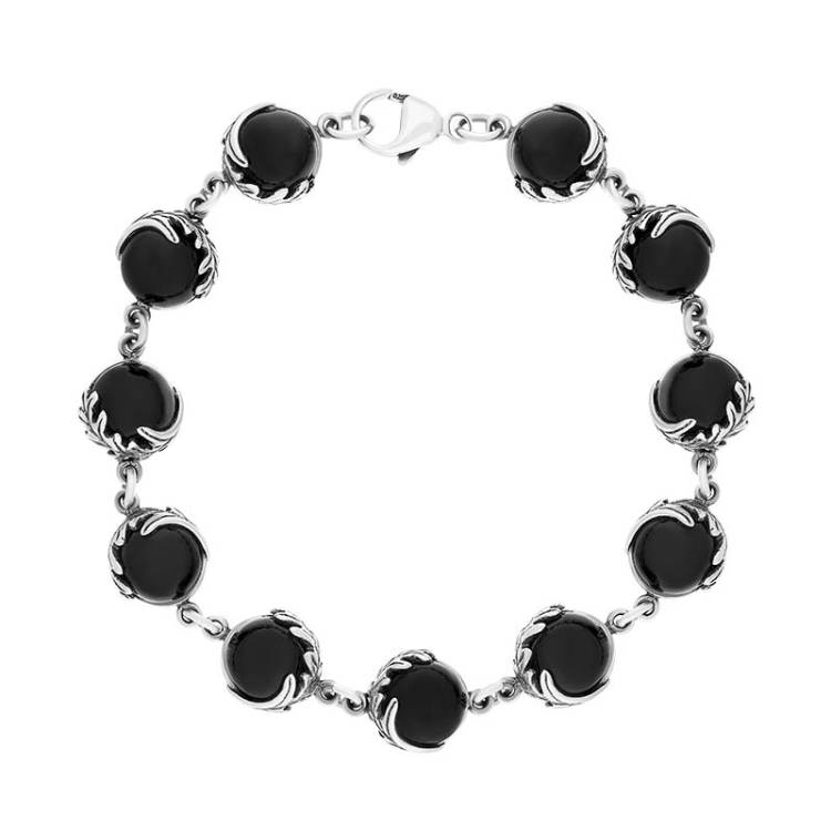 Sterling Silver Whitby Jet Acanthus Leaf Bracelet - Silver