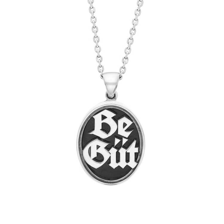 Sterling Silver Whitby Jet Be Güt Oval Pendant Necklace - Silver