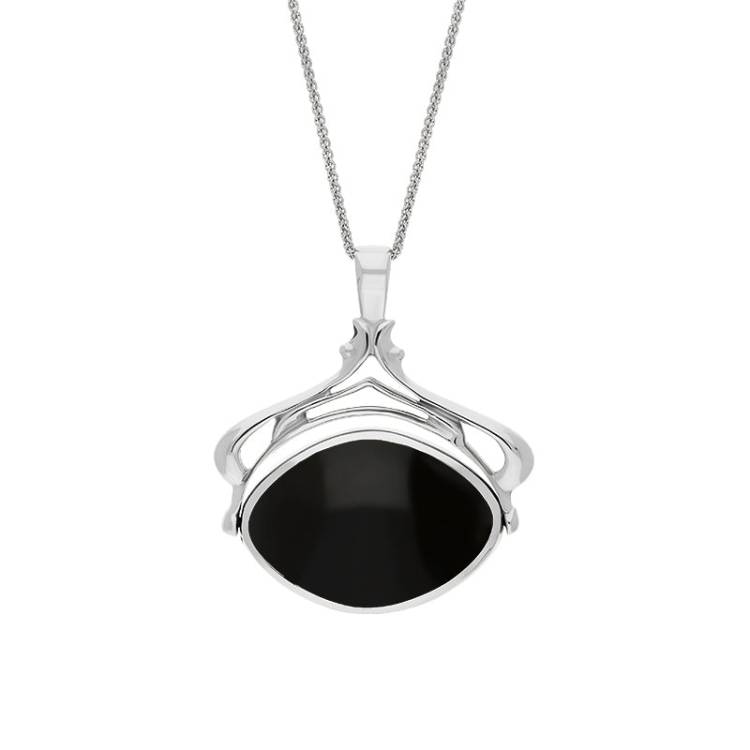 Sterling Silver Whitby Jet Blue John Marquise Swivel Fob Necklace - Silver