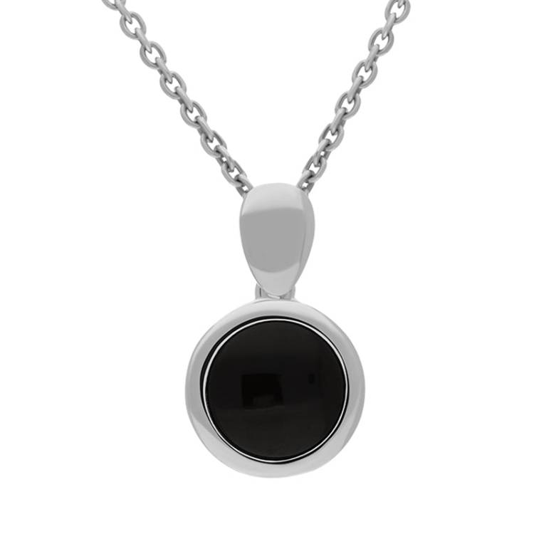 Sterling Silver Whitby Jet Bottle Top Round Necklace - Silver