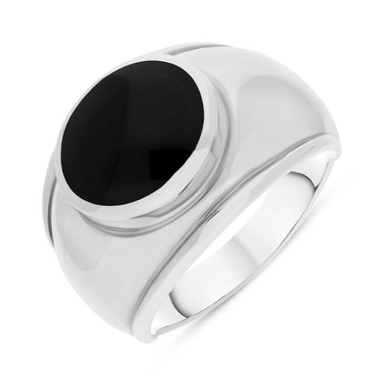 Sterling Silver Whitby Jet Broad Shank Oval Ring
