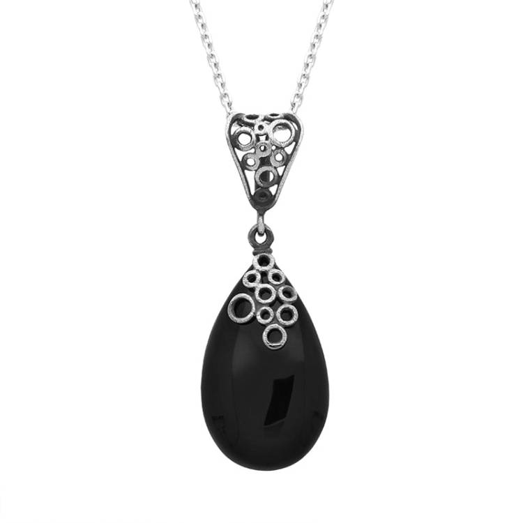 Sterling Silver Whitby Jet Bubble Necklace - Silver