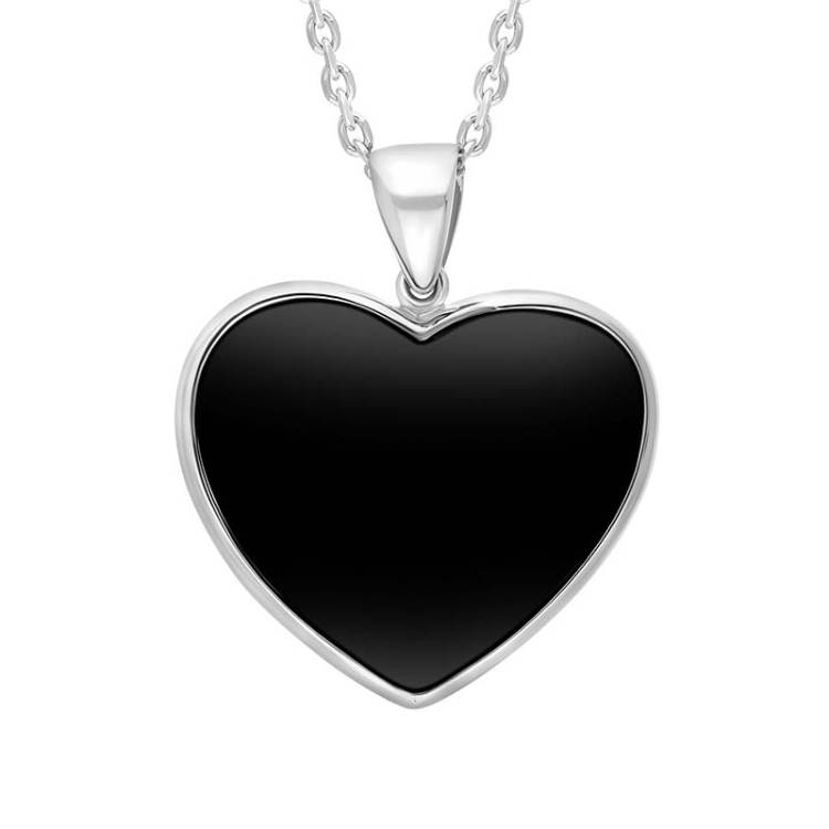 Sterling Silver Whitby Jet Chunky Heart Necklace - Silver