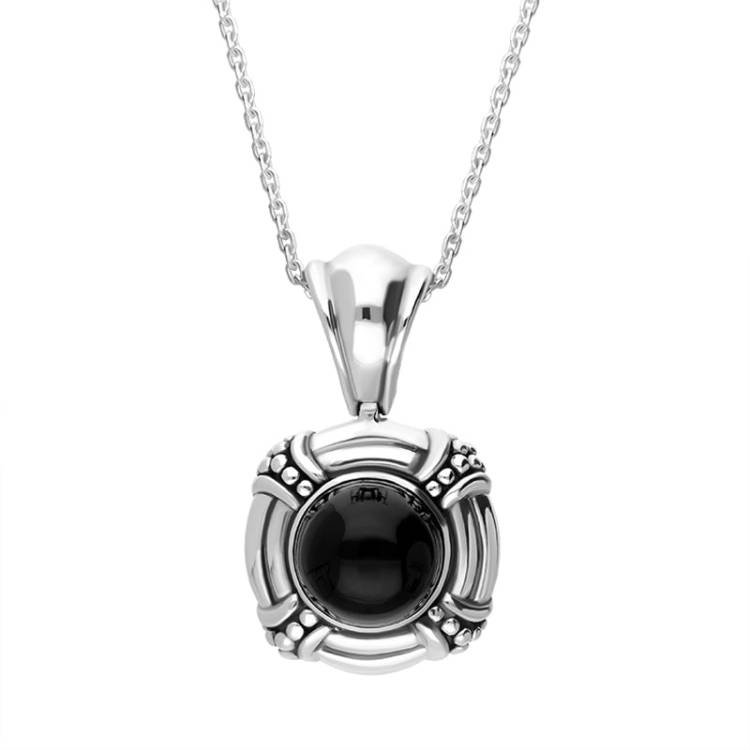 Sterling Silver Whitby Jet Circular Banded Necklace D - Silver