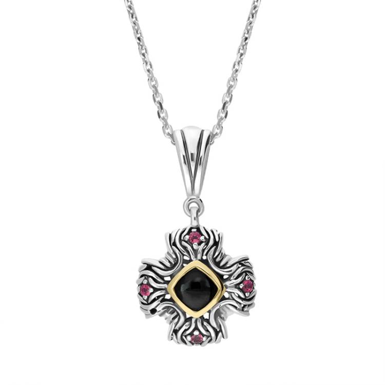 Sterling Silver Whitby Jet Cross Necklace D - Silver